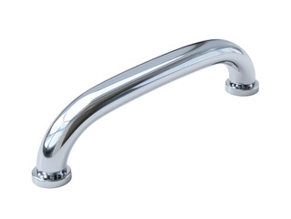 Plain metal drawer pull handle with mounting screws and crisp reflections, isolated on transparent background.
