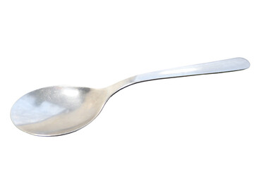 A silver spoon with a handle on a white background, perfect for use in food or product photography
