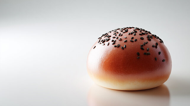 白背景、黒ごまのあんパンを上面寄りでシンプル撮影、人物なし
