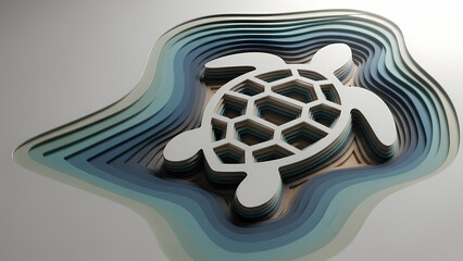 Abstract 3D layered paper art of a turtle in ocean hues