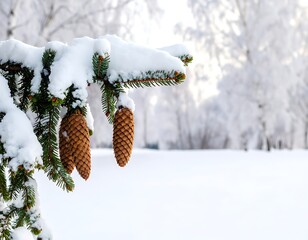 Winters Embrace - Pine Cones Adorned with Fresh Snow.