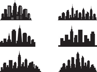 Modern urban city skyline collection set with skyscraper building outlines, featuring diverse architecture like modern, towers, bridges, and houses presented in a panoramic  © SubrotoBasak