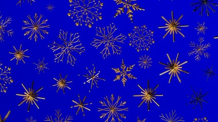 Abstract gold snowflakes on a vibrant blue backdrop. Perfect for Christmas, winter holiday themes,...