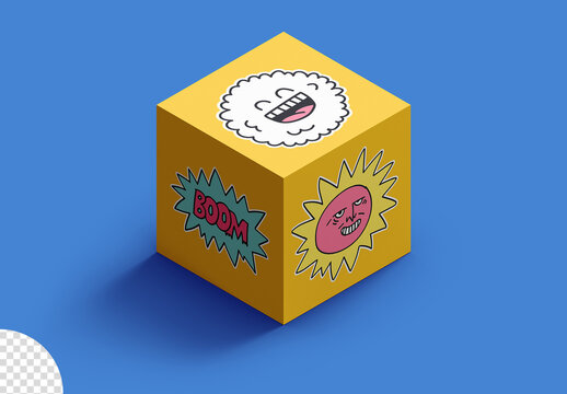 Cube Box Block Mockup Isometric View Isolated