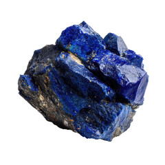 Deep blue mineral chunk with rugged natural stone texture and rich saturated color isolated on transparent background.
