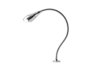 Generic clip on reading light with a flexible neck in a gentle curve and soft shadow, isolated on transparent background.
