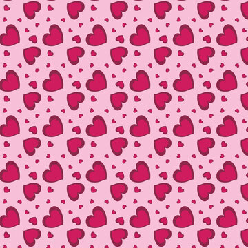 Valentine's day seamless pattern with stripes and hearts, abstract vector background.