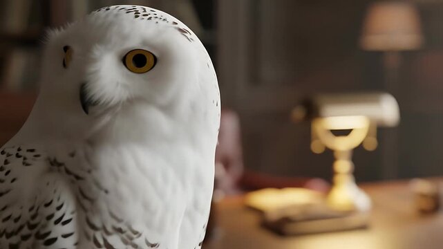 Snowy Owl Portrait: Majestic Bird in a Cozy Interior