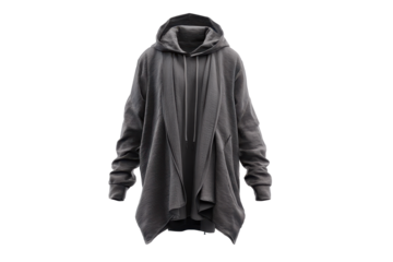 Dark gray coat jacket with realistic folds, clean seams, and structured silhouette isolated on transparent background.

