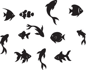Obraz premium Black Fish Silhouette Collection for Logo Design and Educational Marine Infographics