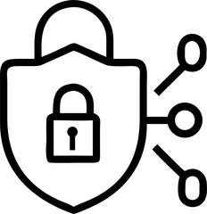 Padlock and shield line icon set for cybersecurity. Privacy protection, data safety, secure access, web security symbols. Linear outline style vector illustration for UI and apps.