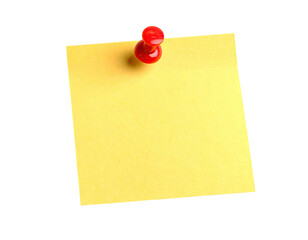 A yellow square sticky note with a red pin, set against a black background
