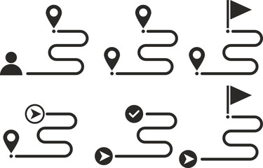 Navigation Route Map Icons Set &ndash; Journey Path, Location Pins, Waypoints and Direction Flow Vector