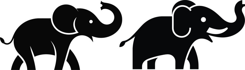 Black Elephant Silhouette Icons Set for Wildlife Conservation and Safari Animal Logo