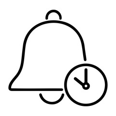 Obraz premium Black Outline Notification Bell Icon with Clock for Scheduled Reminders and Alerts