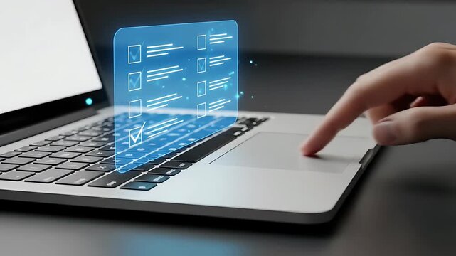 Digital Checklist: Hand Interacting with Online Form on Laptop