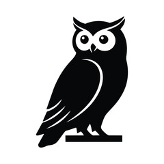 Fototapeta premium Stylized owl silhouette perched on a block on white background bird animal
