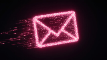 Digital love letters valentine glowing envelope with sparkling light trails on dark background expressing romantic message