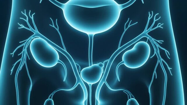 Anatomical illustration of human urinary system with bladder and kidneys
