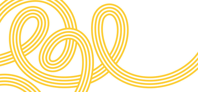 Line Pasta Pattern. Abstract Yellow Background with Italian Spaghetti Waves. Vector Doodle Noodle Illustration. Png Food Texture Design for Pasta, Ramen and Spaghetti Packages.