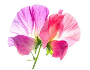 Naklejka premium Close-up of two vibrant sweet pea blossoms revealing intricate veining, against a dark backdrop
