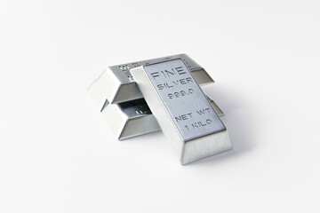 Fine Silver Bars on White Background