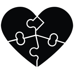 puzzle pieces fitting hearts vector icon