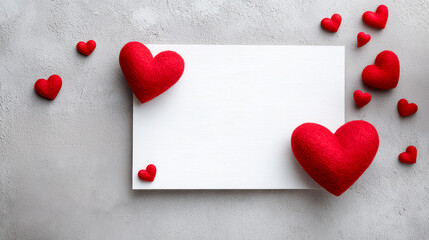 Background with red hearts, greeting card for Valentine's Day.