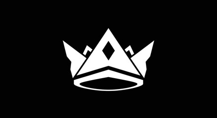 Simplified white crown with angular design on a black background