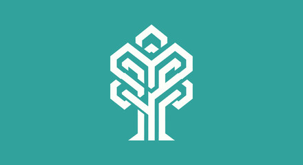 Minimalist geometric tree icon on a teal background