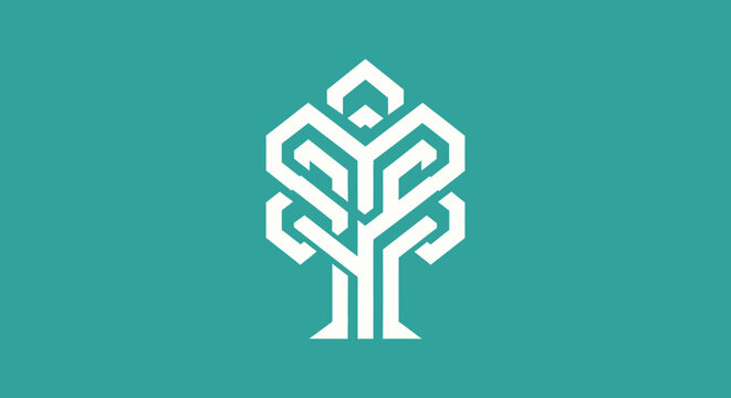 Minimalist geometric tree icon on a teal background