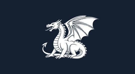 White dragon with spread wings on a dark blue background