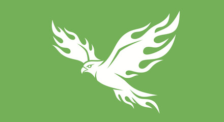 Obraz premium White fiery bird soars against a solid green backdrop