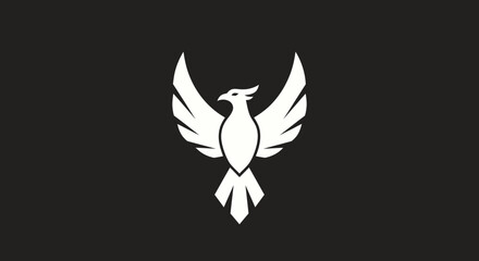 Obraz premium Stylized white bird with spread wings on black