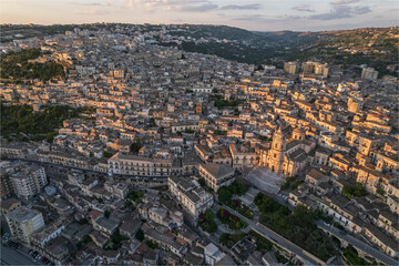 Aerial Dusk to Night View of Modica Old Town, Sicily