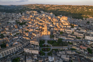 Aerial Dusk to Night View of Modica Old Town, Sicily