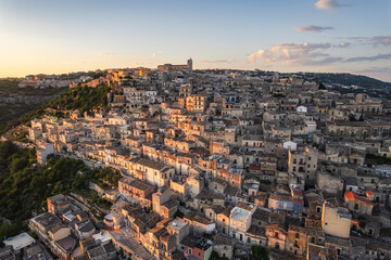 Aerial Dusk to Night View of Modica Old Town, Sicily