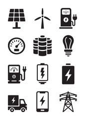 Fototapeta premium Collection of black representing renewable energy and electricity concepts solar panel