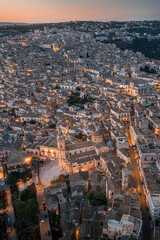 Aerial Dusk to Night View of Modica Old Town, Sicily