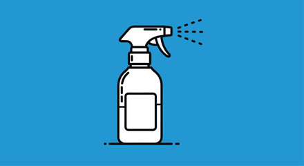 Cleaning spray bottle with an active nozzle on a blue background for illustrating sanitation and household maintenance tasks efficiently.
