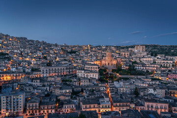 Aerial Dusk to Night View of Modica Old Town, Sicily