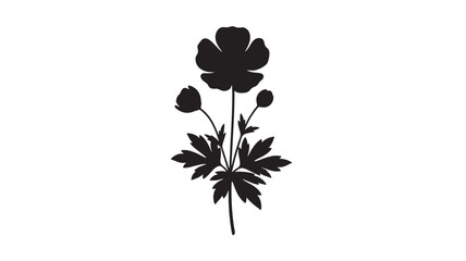 Delicate flower illustration with leaves a striking black silhouette on transparent background © Moinul