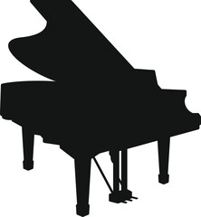 Silhouette of a grand piano on a white background