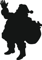 Santa Claus waving with sack of toys on white background