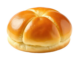 A close-up shot of a single bun on a clean white background, suitable for food or bakery-related uses