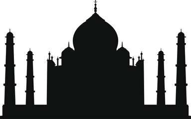 Silhouette of the Taj Mahal at sunset with minarets