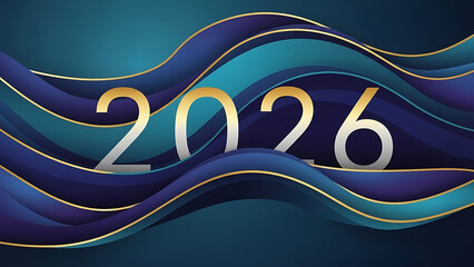 A futuristic design featuring the year 2026 in bold, wavy lines and vibrant colors