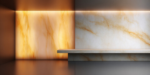 Marble backlit wall minimalist interior modern warm glow bench luxury serenity flows through minimalist interior with backlit marble walls and sleek floating bench, warm glow reflecting polished