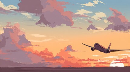 Commercial airplane soaring against vast skies and aerial landscape, symbolizing modern air travel and global connectivity. Sleek aircraft over terrain for transportation, tourism, and business themes