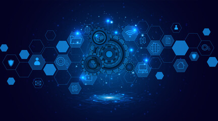 Gears or cogwheels. Concepts related to innovative technology, artificial intelligence, or advanced engineering.
